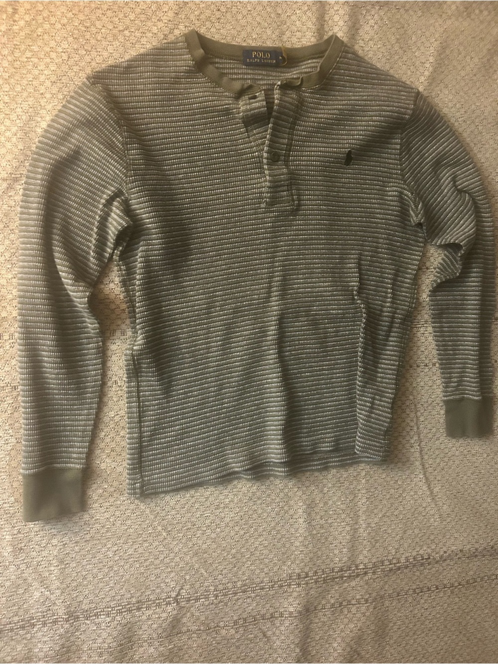 Ralph Lauren Olive Green Striped Henley Sweatshirt